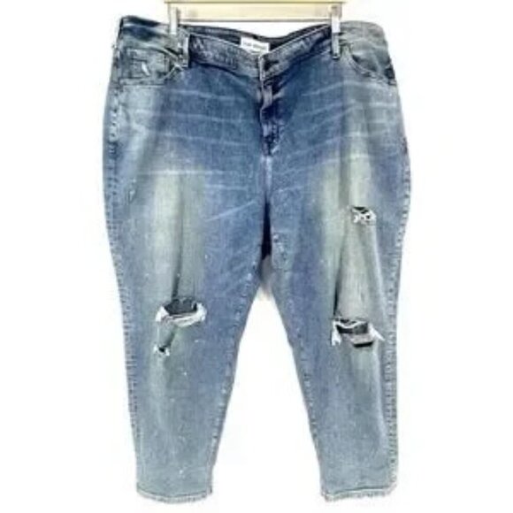 Lane Bryant Jeans 24 Splatter Distressed Boyfriend NWOT Blue Denim - Picture 2 of 6